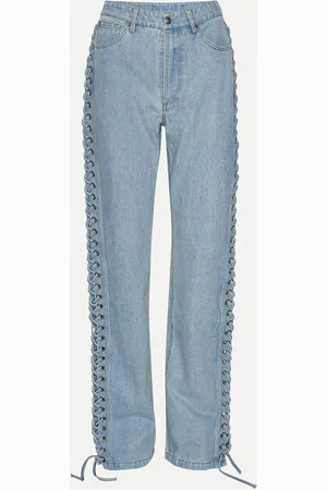 ROTATE Laced Straight Leg Jeans Bottoms Jeans Straight-regular Blue