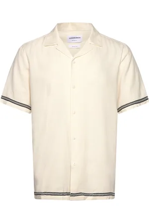 Lindbergh Soft Viscose Linen Shirt S/S Tops Shirts Short-sleeved Shirts Cream