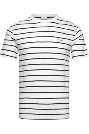 GANT Cotton Linen Stripe Ss T-Shirt Designers T-shirts Short-sleeved White