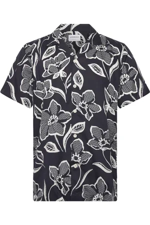 Lindbergh Aop Lyocell Shirt S/S Tops Shirts Short-sleeved Shirts Black