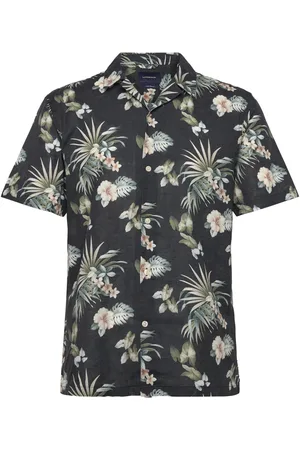 Lindbergh Linen Blend Aop S/S Shirt Tops Shirts Short-sleeved Shirts Black