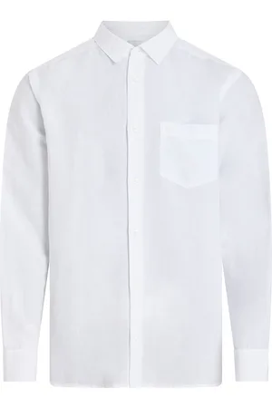 Calvin Klein Linen Cotton Regular L/S Shirt Tops Shirts Linen Shirts White