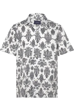 Lindbergh Cotton/Lyocel Aop Shirt S/S Tops Shirts Short-sleeved Shirts White