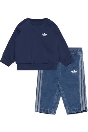 adidas Denim Crew Set Sport Sets With Long-sleeved T-shirt Blue