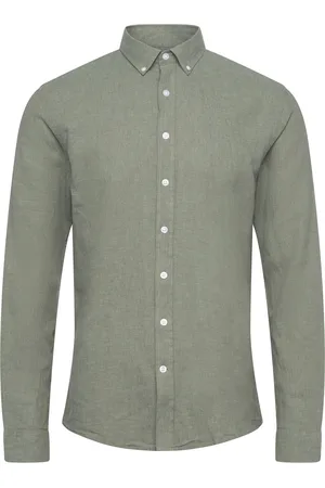 Lindbergh Linen/Cotton Shirt L/S Tops Shirts Casual Green