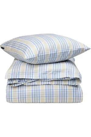 Lexington Beige/Blue Checked Cotton Poplin Bed Set Home Textiles Bedtextiles Bed Sets Blue