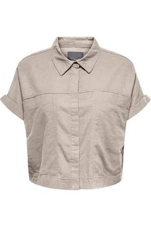 ONLY Carcaro S/S Linen Bl Boxy Shirt Tops Shirts Short-sleeved Beige