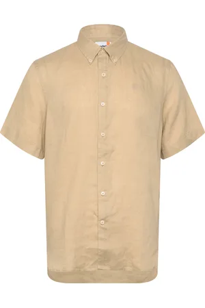 Timberland Linen Short Sleeve Shirt Tops Shirts Short-sleeved Beige