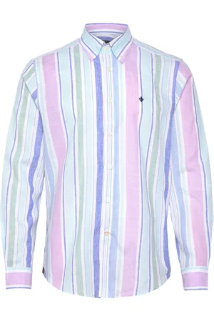 Morris Happy Linen Stripe Shirt-Classic Fit Tops Shirts Linen Shirts Blue