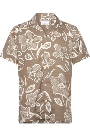 Lindbergh Aop Lyocell Shirt S/S Tops Shirts Short-sleeved Shirts Beige