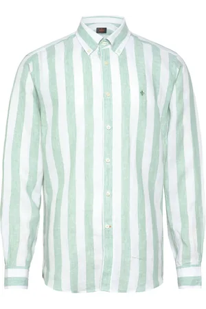 Morris Douglas Linen Stripe Shirt-Classic Fit Tops Shirts Linen Shirts Green