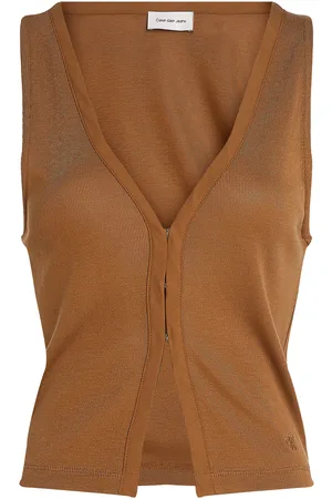 Calvin Klein Soft Touch Sleeveless Cardigan Tops Knitwear Cardigans Brown