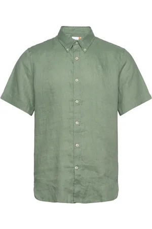Timberland Linen Short Sleeve Shirt Tops Shirts Short-sleeved Green