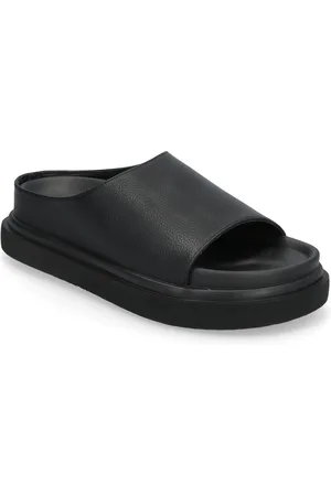 Bianco Biamilano Slide Tumbled Faux Leather Shoes Sandals Flat Sandals Black
