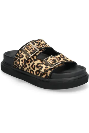 Bianco Biamilano Buckle Slide Calf Hair Shoes Sandals Flat Sandals Brown