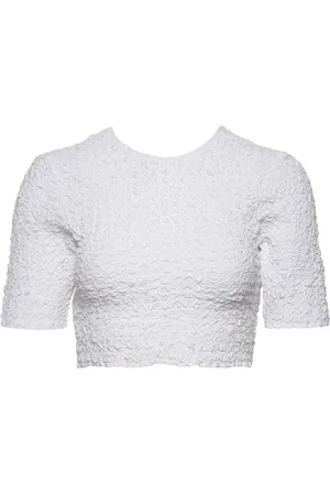 Ganni Cotton Poplin Tops Crop Tops Short-sleeved Crop Tops White