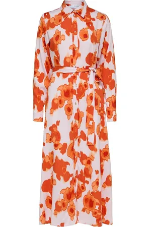 SELECTED Slfnicolette Ls Ankle Shirt Dress B Polvipituinen Mekko Orange