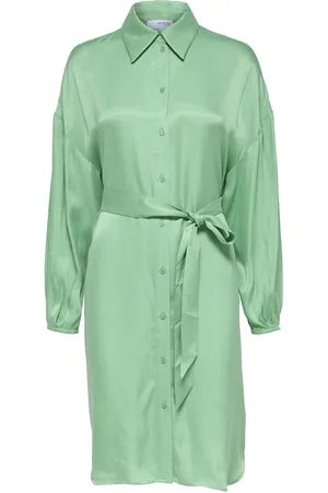 SELECTED Slfirene-Tonia Ls Cupro Shirt Dress B Polvipituinen Mekko Green