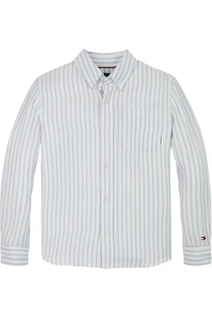 Tommy Hilfiger Linen Blend Striped Shirt Ls Tops Shirts Long-sleeved Shirts Blue