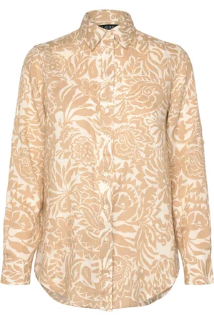 Ralph Lauren Relaxed Fit Floral Linen Shirt Tops Shirts Long-sleeved Beige