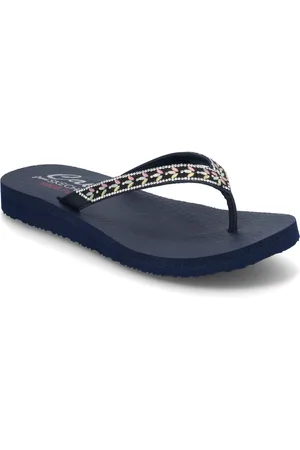 Skechers Women Meditation Shoes Sandals Flat Sandals Navy