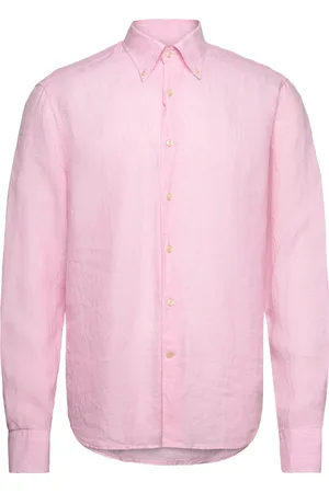 Oscar Jacobson Reg Fit Bd Signature Linen Designers Shirts Casual Pink