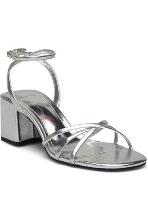 MANGO Heeled Sandal With Crossed Straps Korolliset Sandaalit Silver