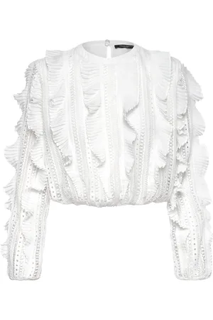 French Connection Annika Lace Frill Top Tops Blouses Long-sleeved White