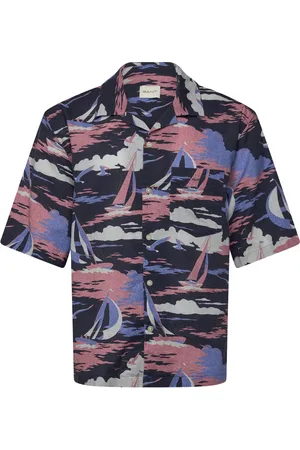 GANT Rel Sailing Print Ss Shirt Designers Shirts Short-sleeved Shirts Navy