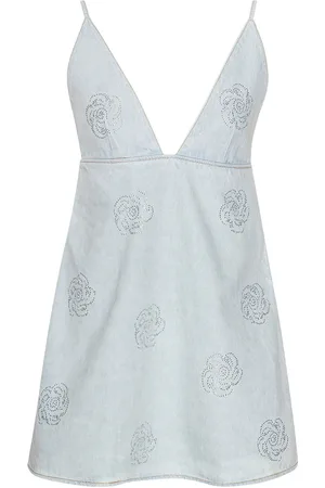 ROTATE Denim Stud Mini Dress Lyhyt Mekko Blue