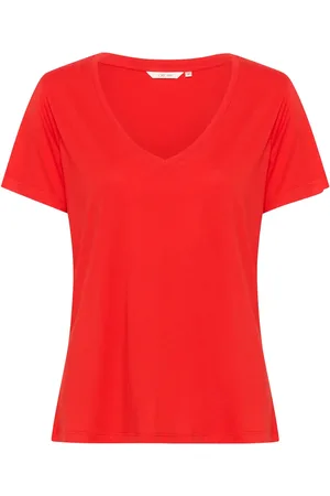 Cream Crnaia Deep V-Neck T-Shirt Tops T-shirts & Tops Short-sleeved Red