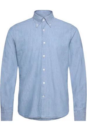 Oscar Jacobson Reg Fit Bd Chambray Shirt Tops Shirts Casual Shirts Blue