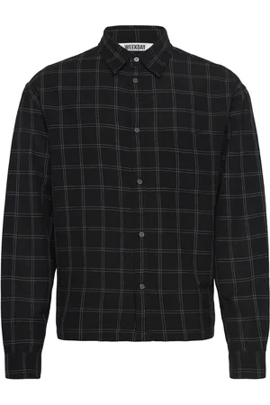 Weekday Over D Boxy Linen Shirt Tops Shirts Checkered Shirt Black