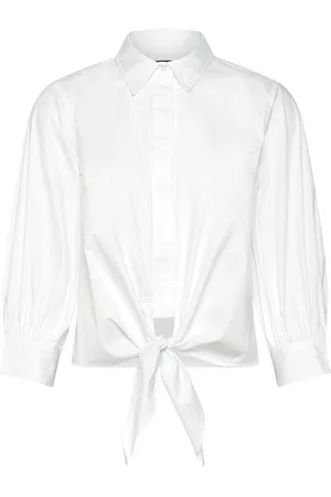 Ralph Lauren Tie-Waist Stretch-Cotton Blend Shirt Tops Shirts Long-sleeved White