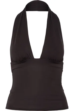 Weekday Deep Halterneck Top Tops T-shirts & Tops Sleeveless Brown