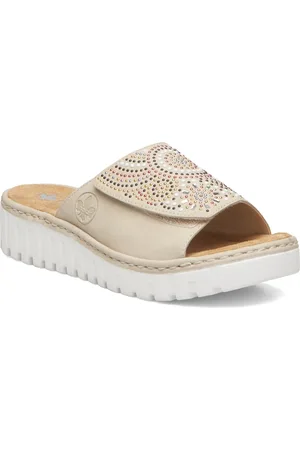 Rieker V1395-62 Shoes Sandals Flat Sandals Beige