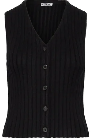 Weekday Rib-Knitted V-Neck Vest Vests Knitted Vests Black