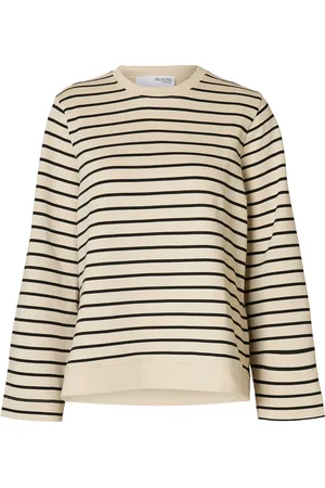 SELECTED Slfelise Ls O-Neck Wide Striped Sweat Tops Sweat-shirts & Hoodies Sweat-shirts Cream