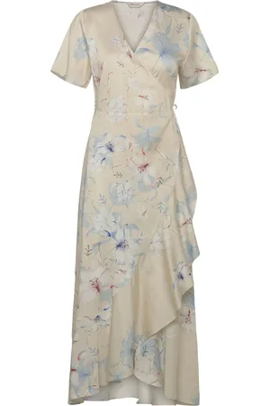 GANT Floral Print Wrap Ss Frill Dress Polvipituinen Mekko Cream