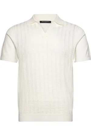 French Connection Leader Trophy Neck Knit Tops Knitwear Short Sleeve Knitted Polos White