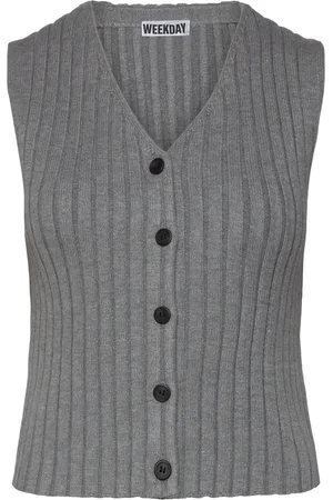 Weekday Rib-Knitted V-Neck Vest Vests Knitted Vests Grey