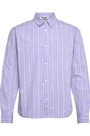 Weekday Relaxed Printed Button-Up Cotton Shirt Tops Shirts Casual Shirts Blue