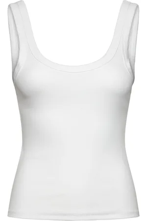 Monki Rib Fitted Tank Top Tops T-shirts & Tops Sleeveless White