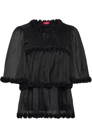 Crās Flowcras Blouse Tops Blouses Short-sleeved Black
