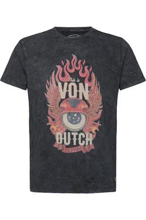 Von Dutch T-Shirt Washed Print Navy Tops T-shirts Short-sleeved Black