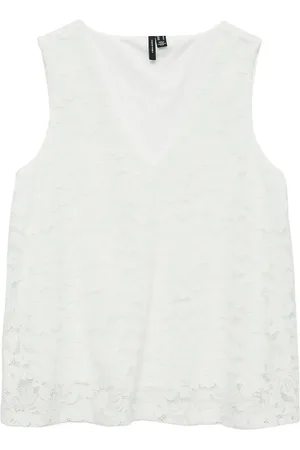 VERO MODA Vmh Y Lace Sl V-Neck Top Wvn Ga Tops T-shirts & Tops Sleeveless White