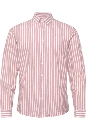 Lindbergh Wide Striped Cotton/Linen Shirt L/S Tops Shirts Linen Shirts Pink