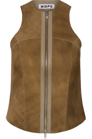Hope Sculpt Top Tobacco Suede Designers T-shirts & Tops Sleeveless Brown
