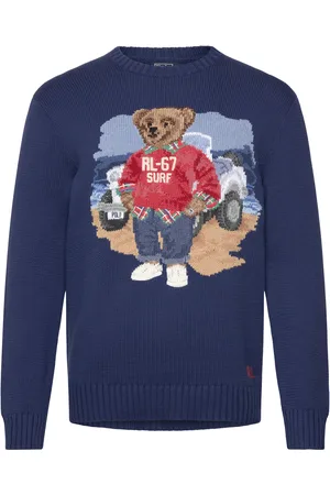 Ralph Lauren Polo Bear Cotton Sweater Designers Knitwear Round Necks Navy