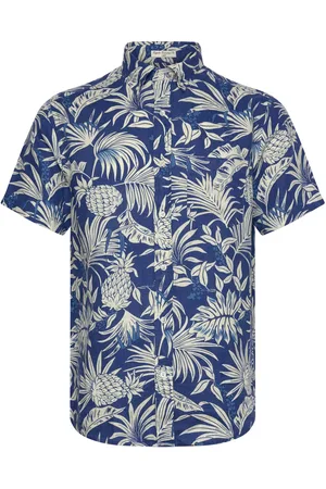 GANT Reg Botanical Linen Print Ss Shirt Tops Shirts Short-sleeved Shirts Blue